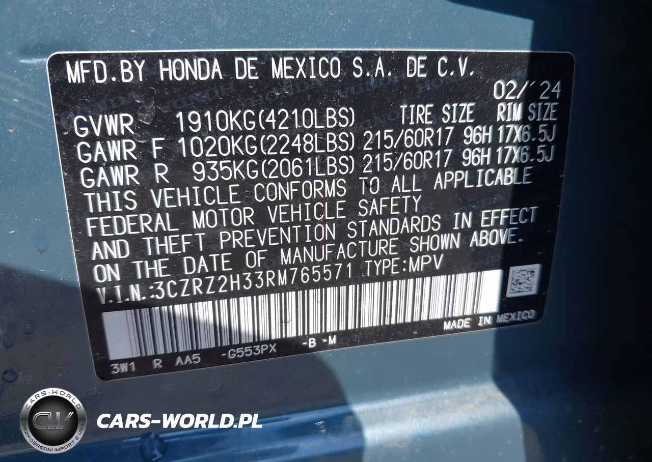 2024 Honda Hr-V Awd Lx VIN:3CZRZ2H33RM765571 - 9