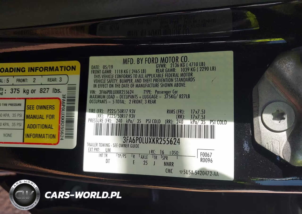 2019 Ford Fusion Hybrid Se VIN:3FA6P0LUXKR255624 - 9