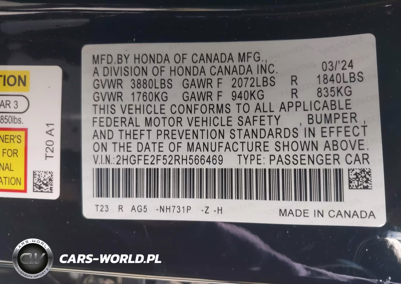 2024 Honda Civic Sport VIN:2HGFE2F52RH566469 - 9