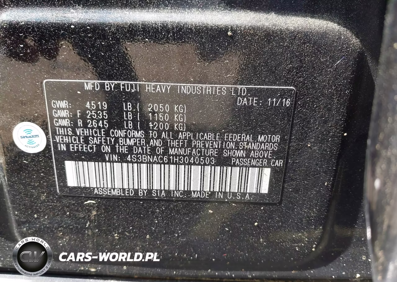 2017 Subaru Legacy 2.5I Premium VIN:4S3BNAC61H3040503 - 9