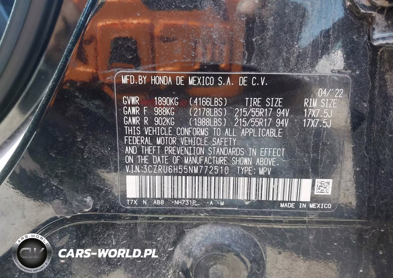 2022 Honda Hr-V Awd Ex VIN:3CZRU6H55NM772510 - 9