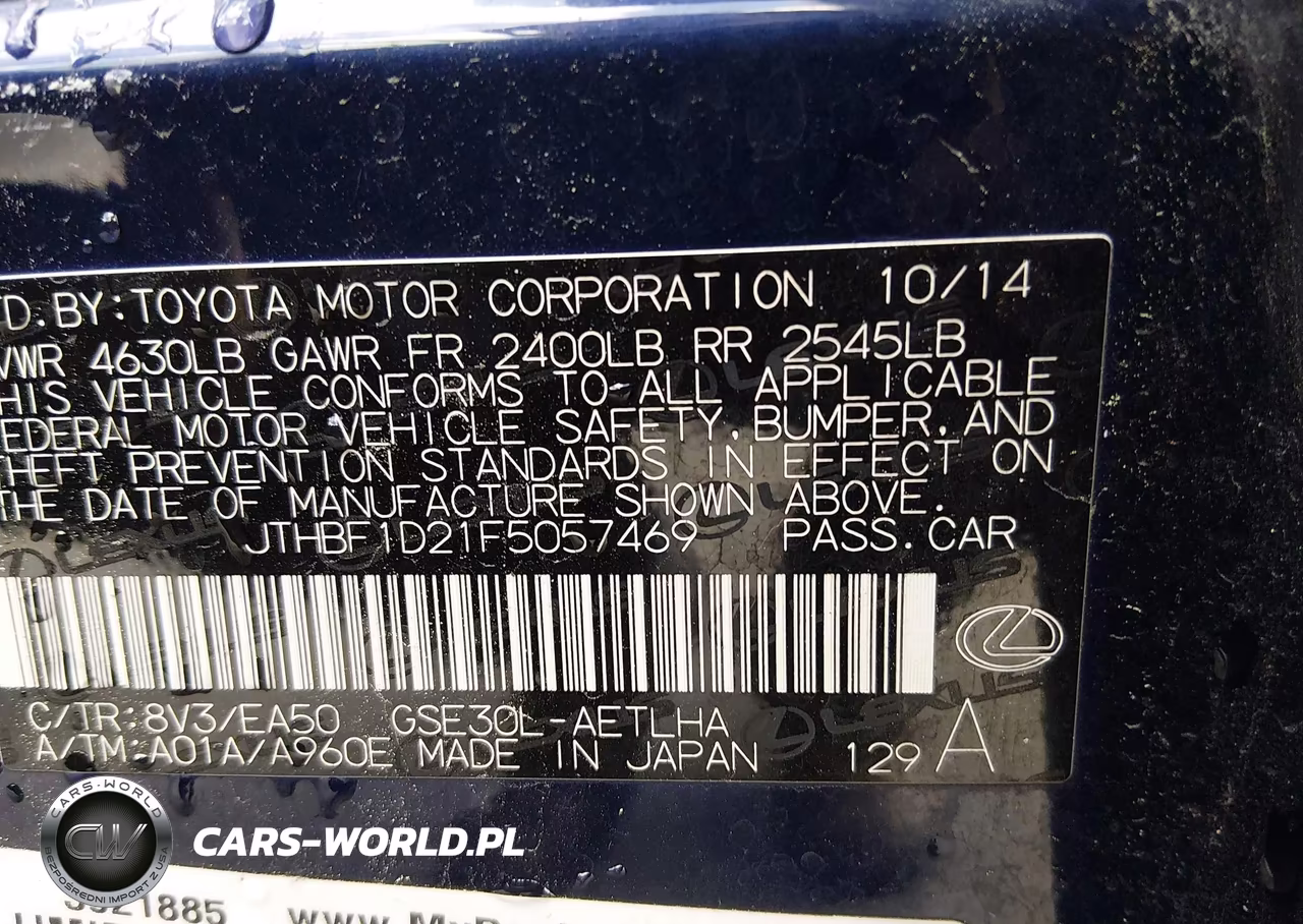 2015 Lexus Is 250 VIN:JTHBF1D21F5057469 - 9