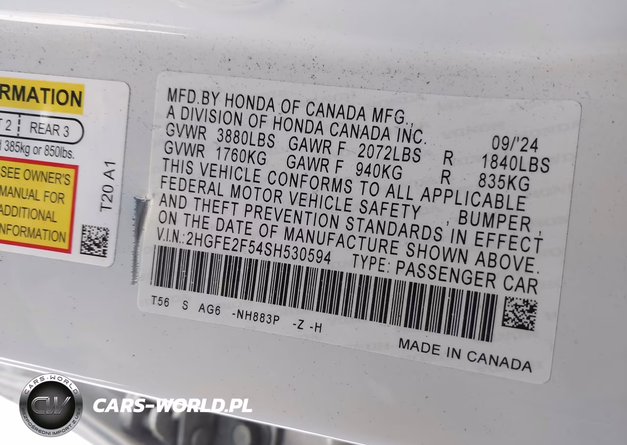 2025 Honda Civic Sport VIN:2HGFE2F54SH530594 - 9