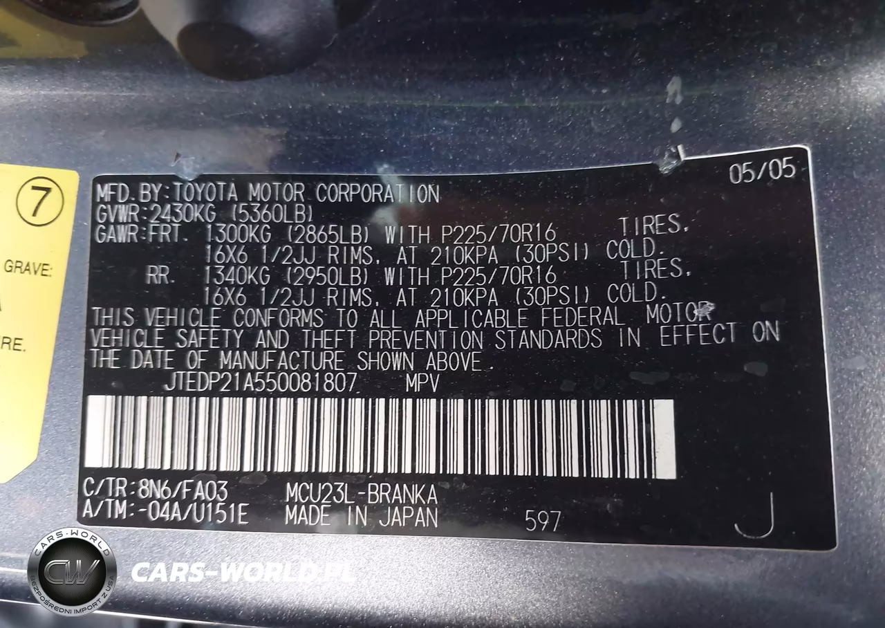 2005 Toyota Highlander V6 VIN:JTEDP21A550081807 - 9
