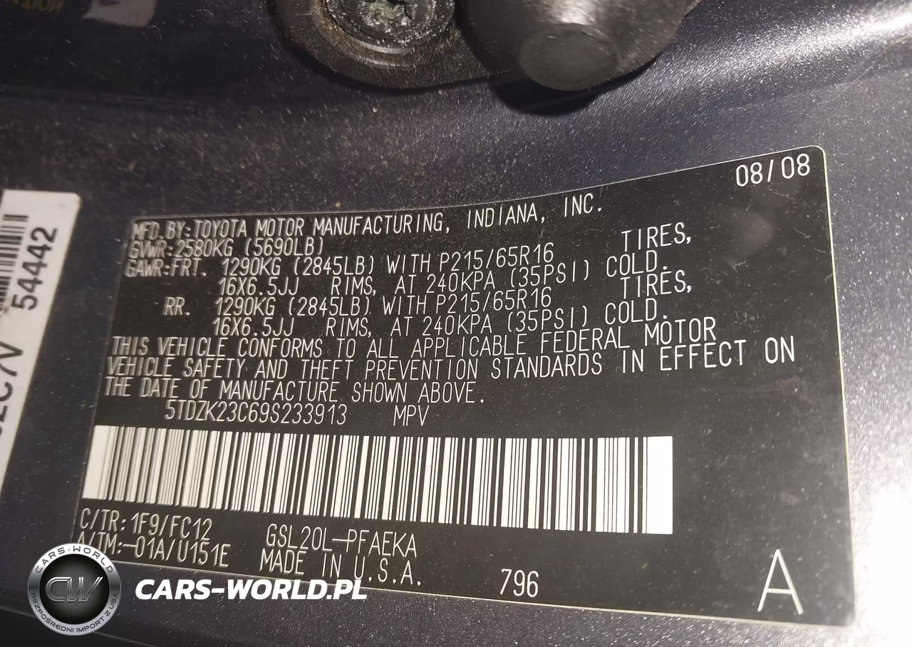 2009 Toyota Sienna Le VIN:5TDZK23C69S233913 - 9