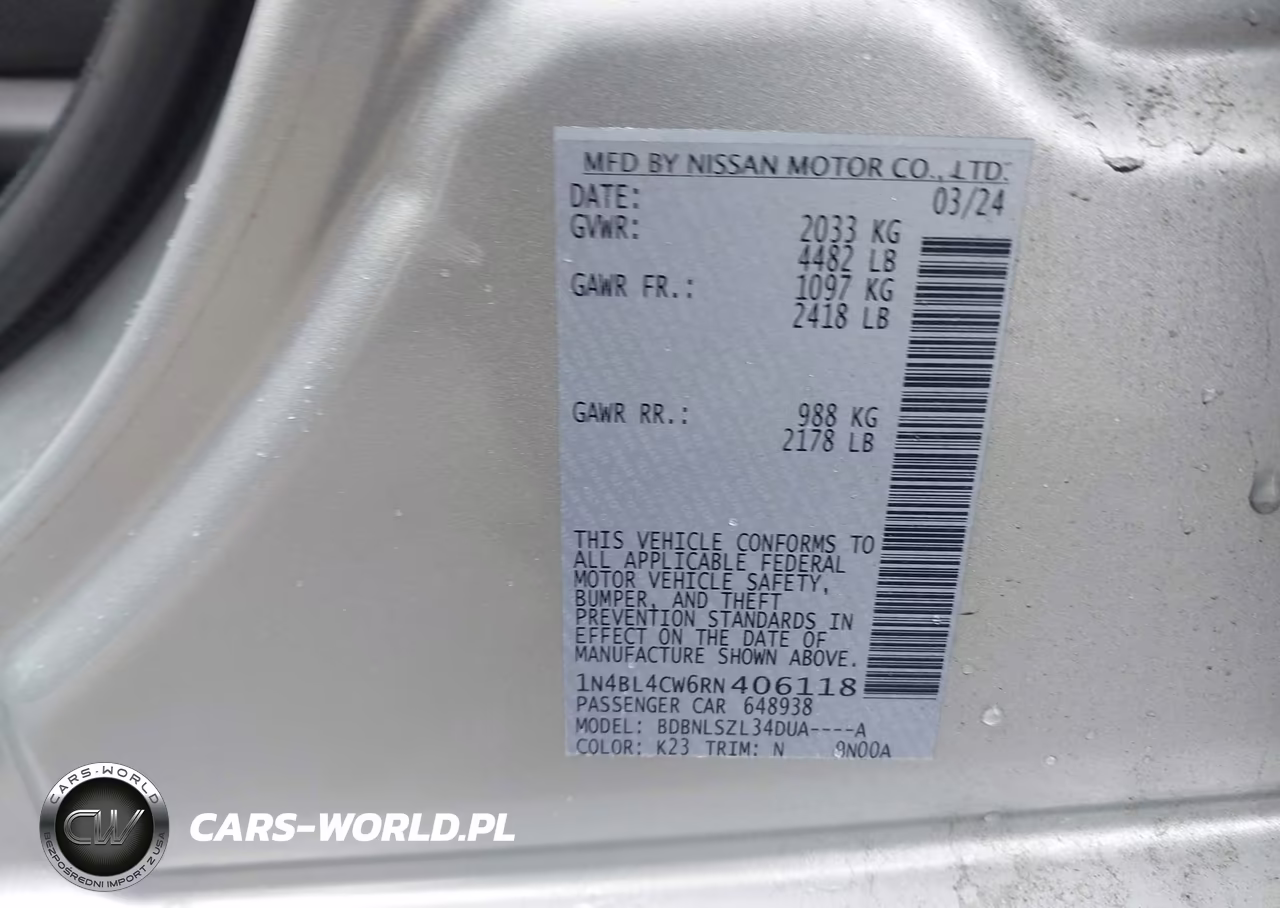 2024 Nissan Altima Sr Intelligent Awd VIN:1N4BL4CW6RN406118 - 9