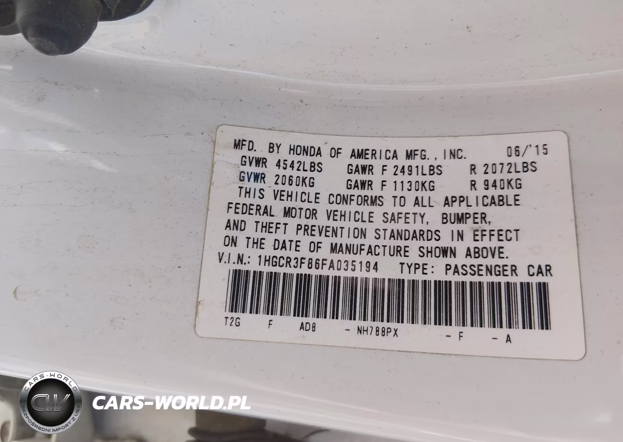 2015 Honda Accord Ex-L V-6 VIN:1HGCR3F86FA035194 - 9
