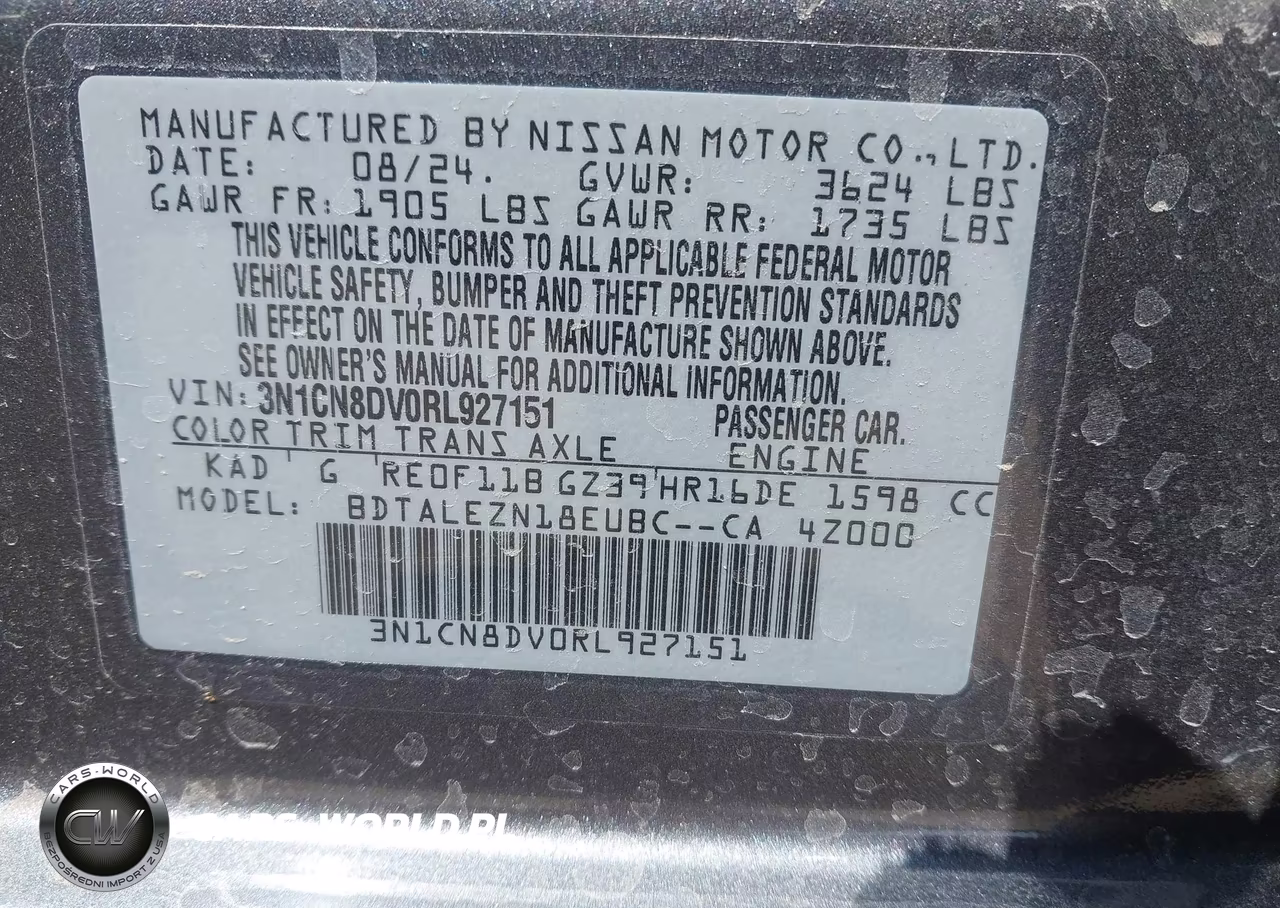 2024 Nissan Versa 1.6 S VIN:3N1CN8DV0RL927151 - 9