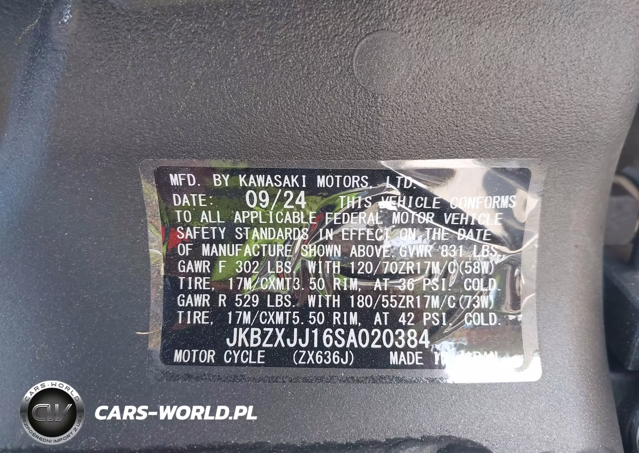 2025 Kawasaki Zx636 K VIN:JKBZXJJ16SA020384 - 10