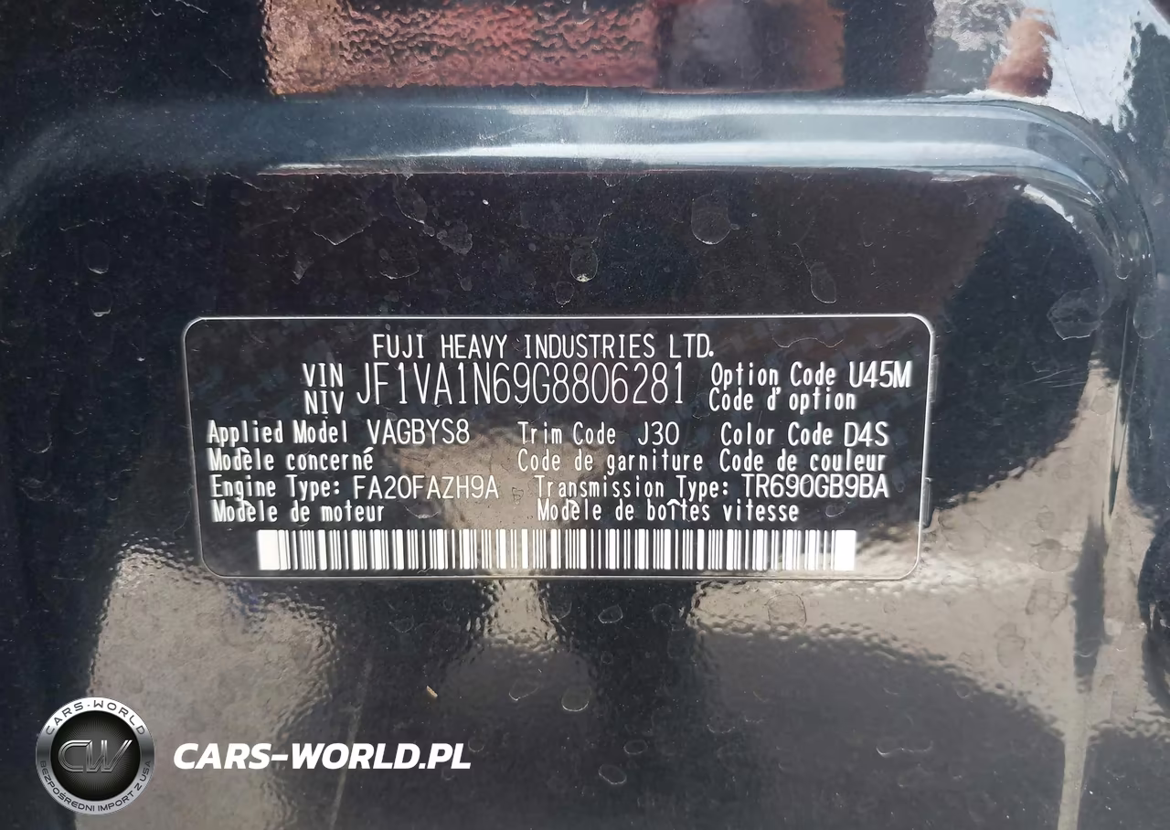 2016 Subaru Wrx Limited VIN:JF1VA1N69G8806281 - 9
