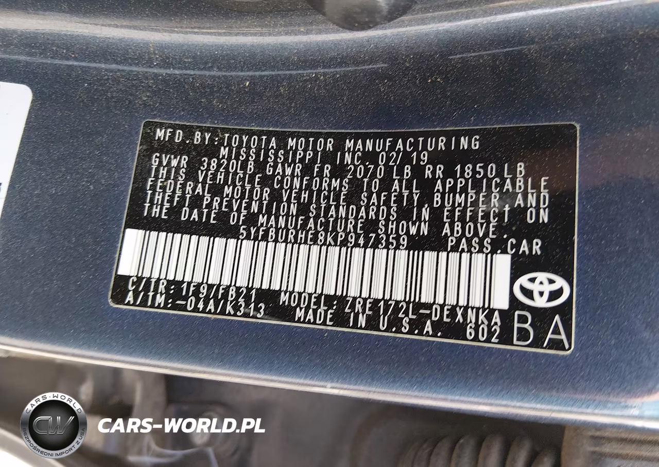 2019 Toyota Corolla Le VIN:5YFBURHE8KP947359 - 9