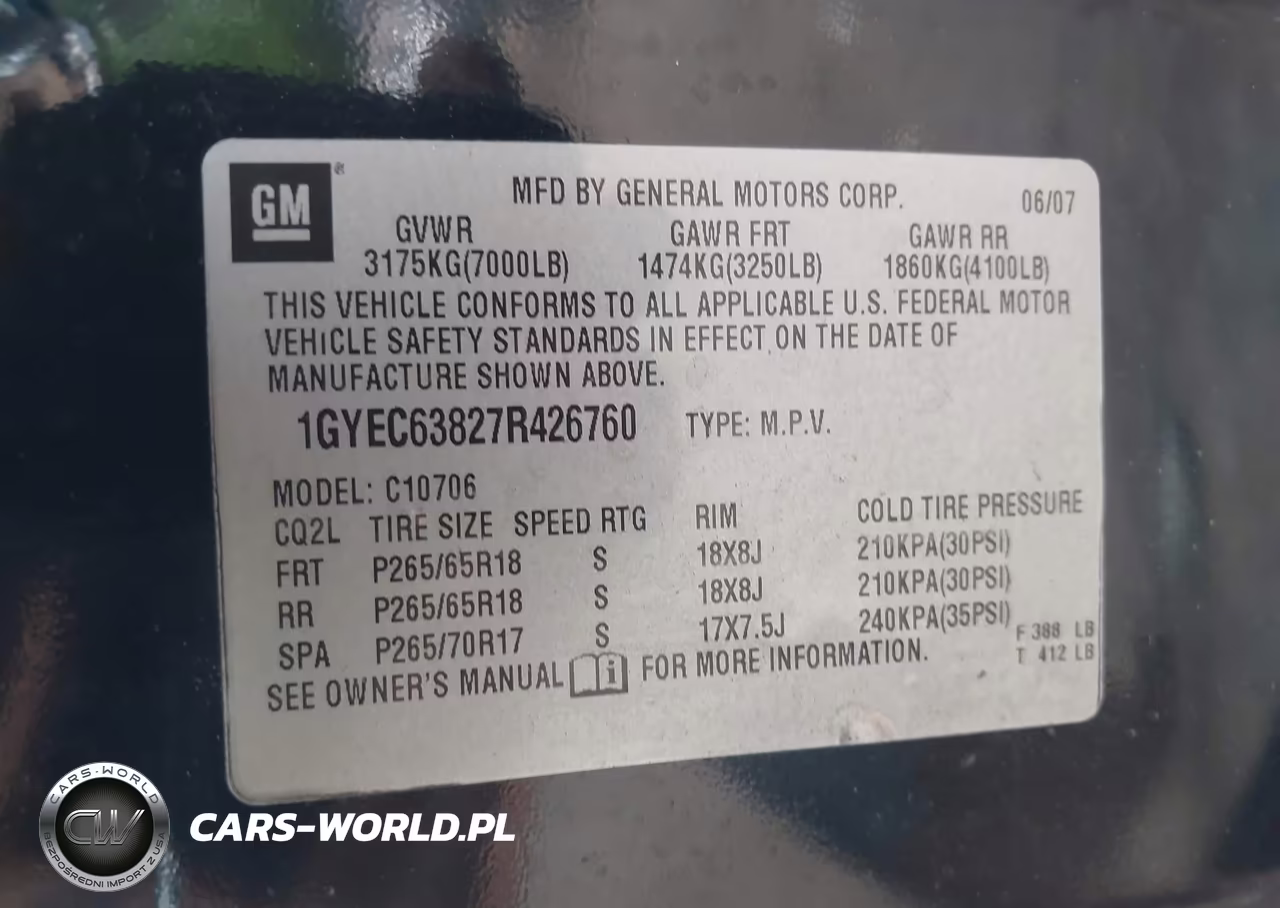 2007 Cadillac Escalade Standard VIN:1GYEC63827R426760 - 9