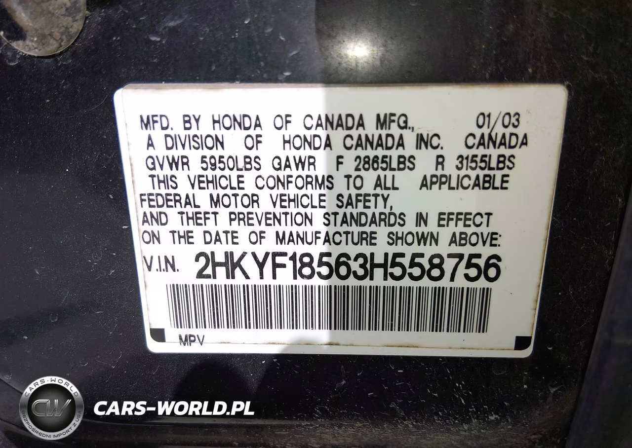 2003 Honda Pilot Ex-L VIN:2HKYF18563H558756 - 9