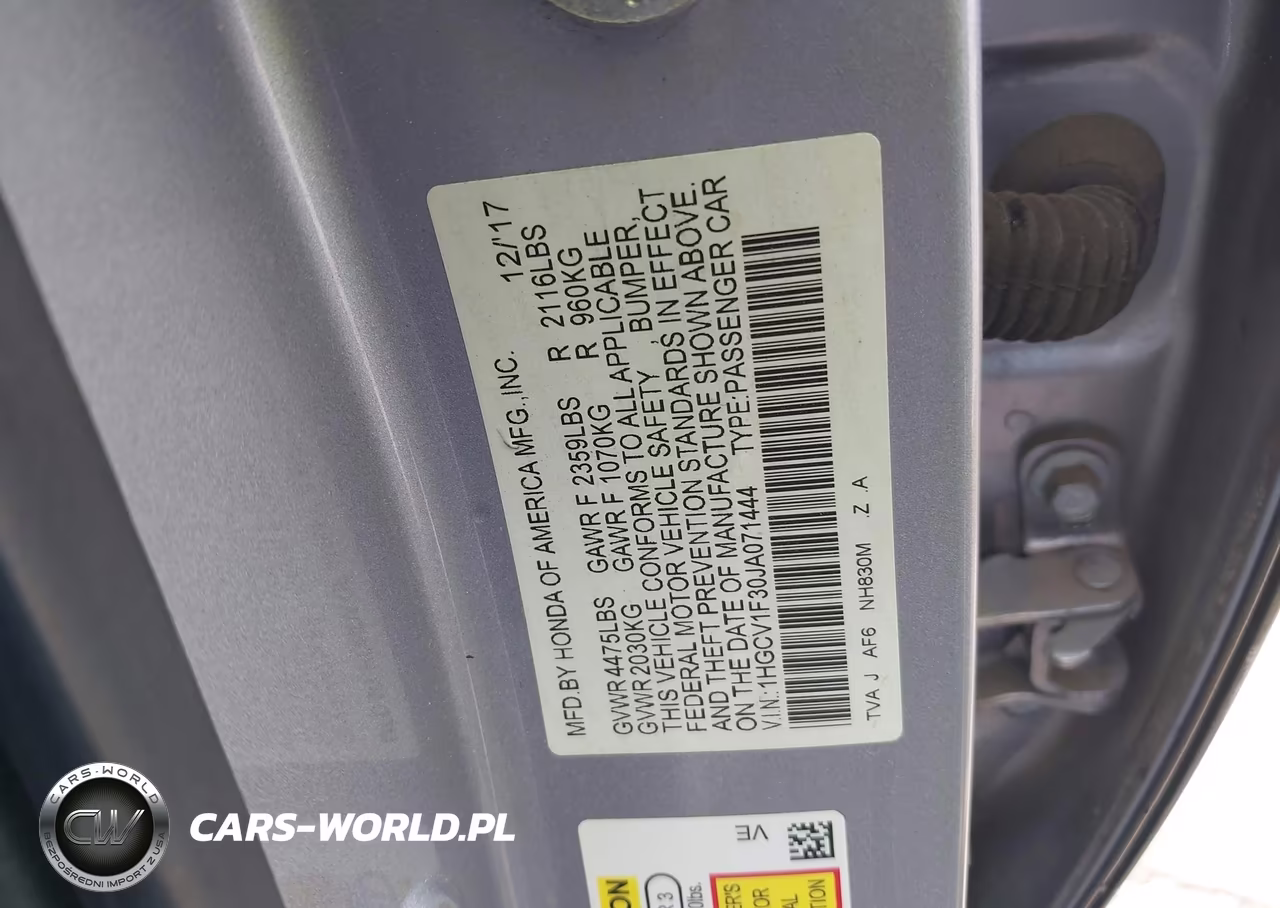 2018 Honda Accord Sport VIN:1HGCV1F30JA071444 - 9