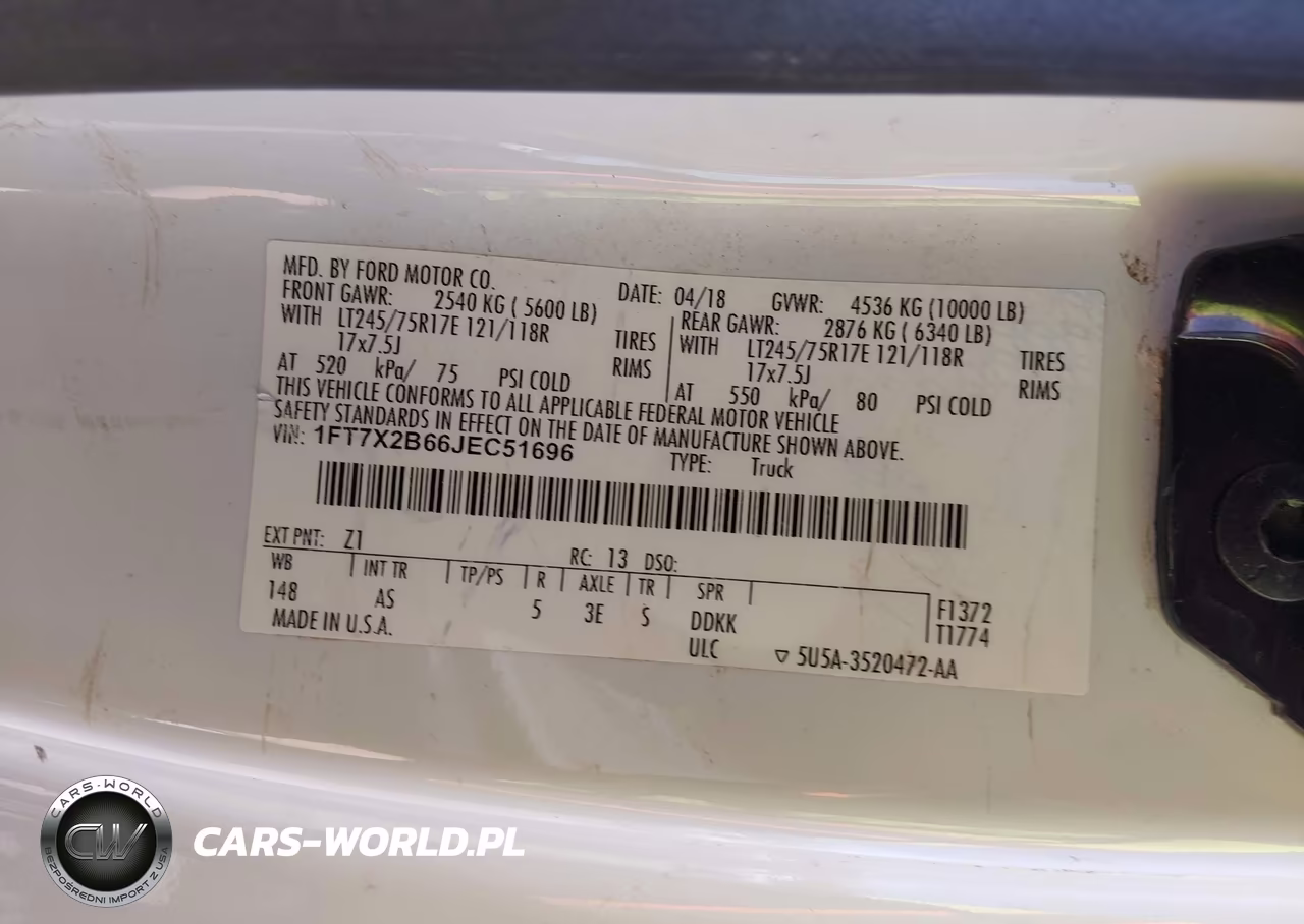 2018 Ford F-250 Xl VIN:1FT7X2B66JEC51696 - 9
