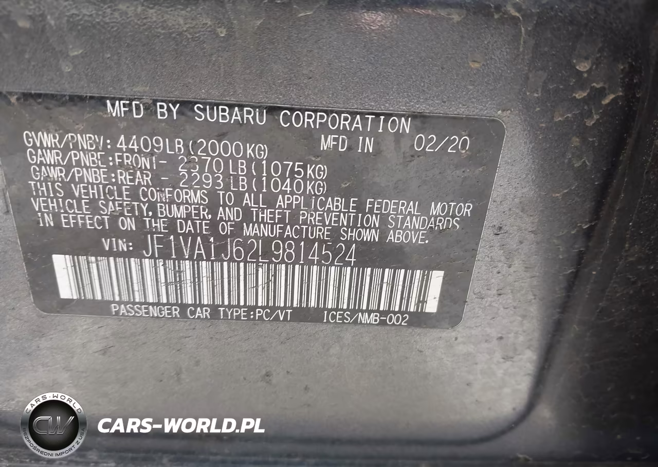 2020 Subaru Wrx Limited VIN:JF1VA1J62L9814524 - 9