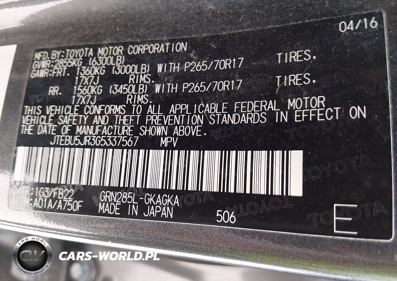 2016 Toyota 4Runner Sr5 VIN:JTEBU5JR3G5337567 - 9