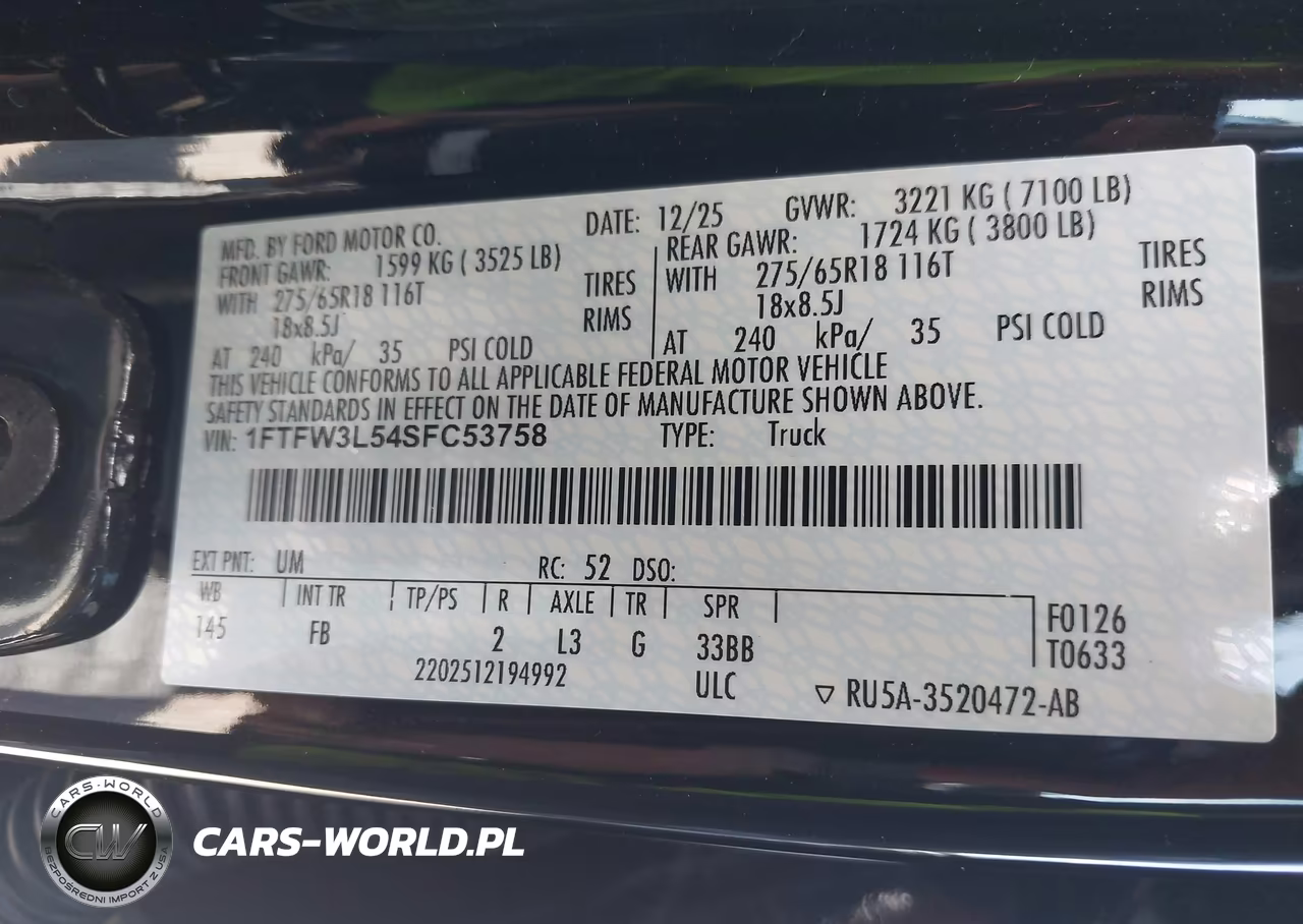 2025 Ford F-150 Xlt VIN:1FTFW3L54SFC53758 - 9