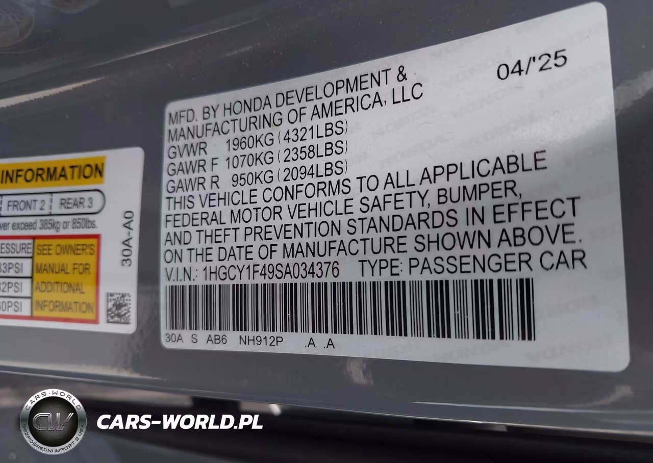 2025 Honda Accord Se VIN:1HGCY1F49SA034376 - 9