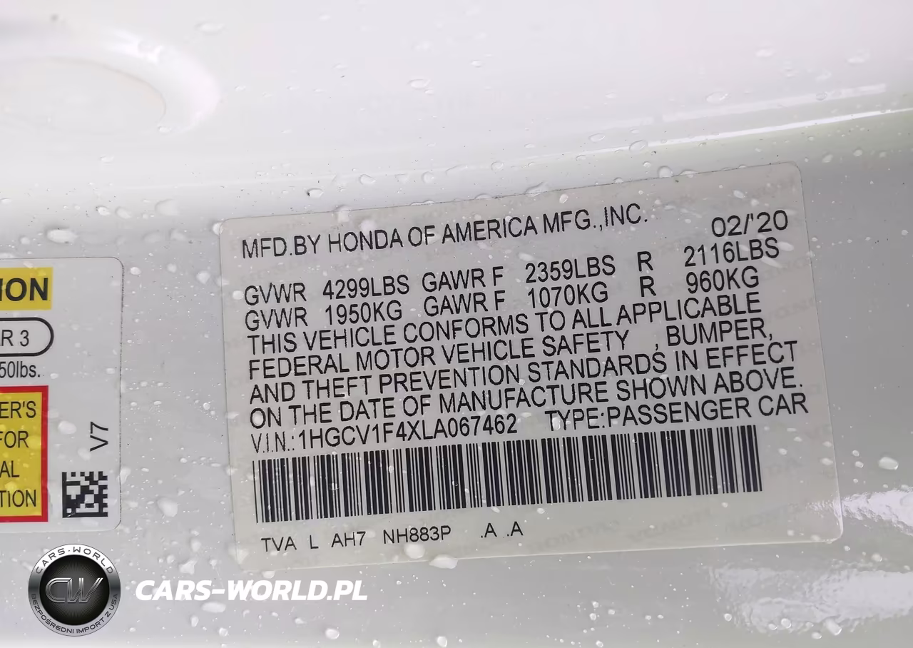2020 Honda Accord Ex VIN:1HGCV1F4XLA067462 - 9