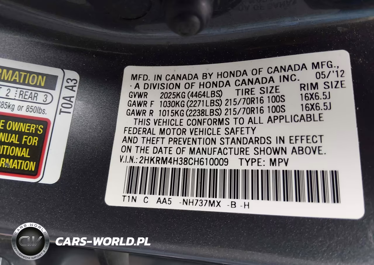 2012 Honda Cr-V Lx VIN:2HKRM4H38CH610009 - 9