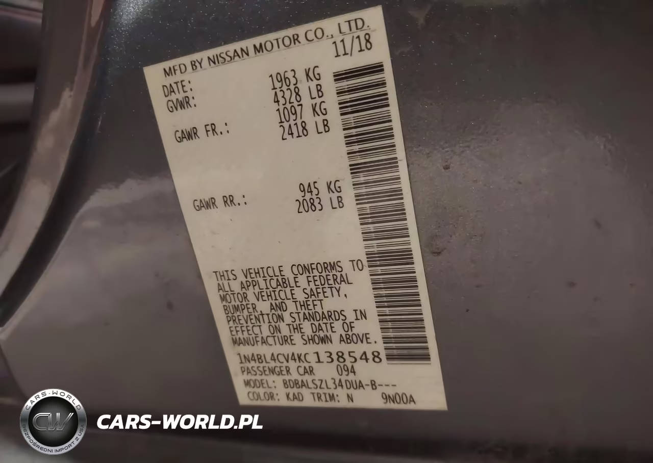 2019 Nissan Altima 2.5 Sr VIN:1N4BL4CV4KC138548 - 9