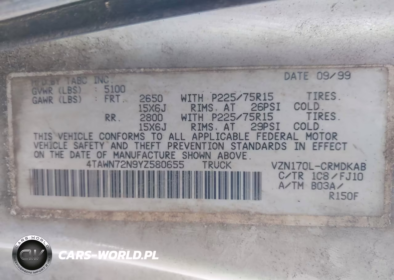 2000 Toyota Tacoma Base V6 VIN:4TAWN72N9YZ580655 - 9