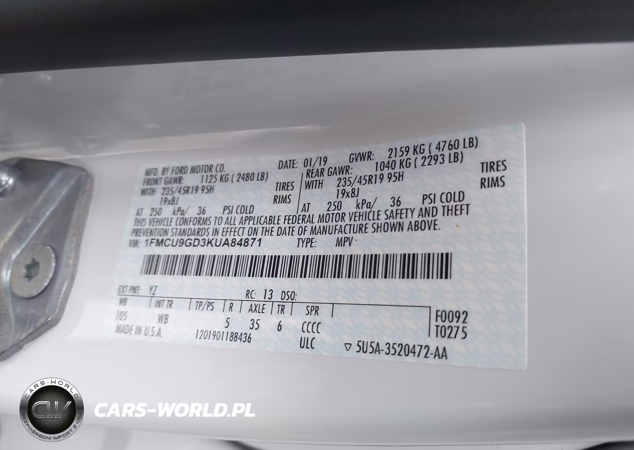 2019 Ford Escape Se VIN:1FMCU9GD3KUA84871 - 9