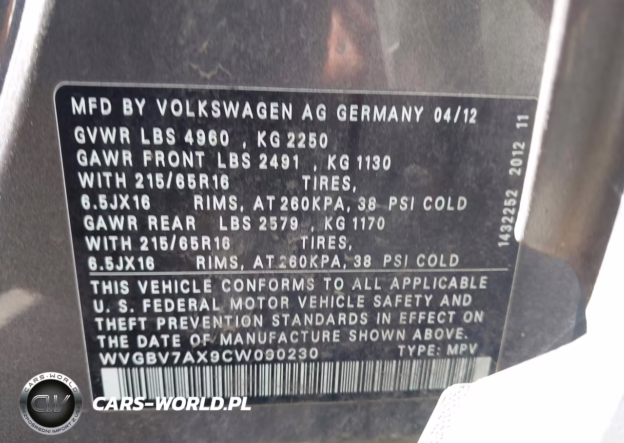 2012 Volkswagen Tiguan S VIN:WVGBV7AX9CW090230 - 9