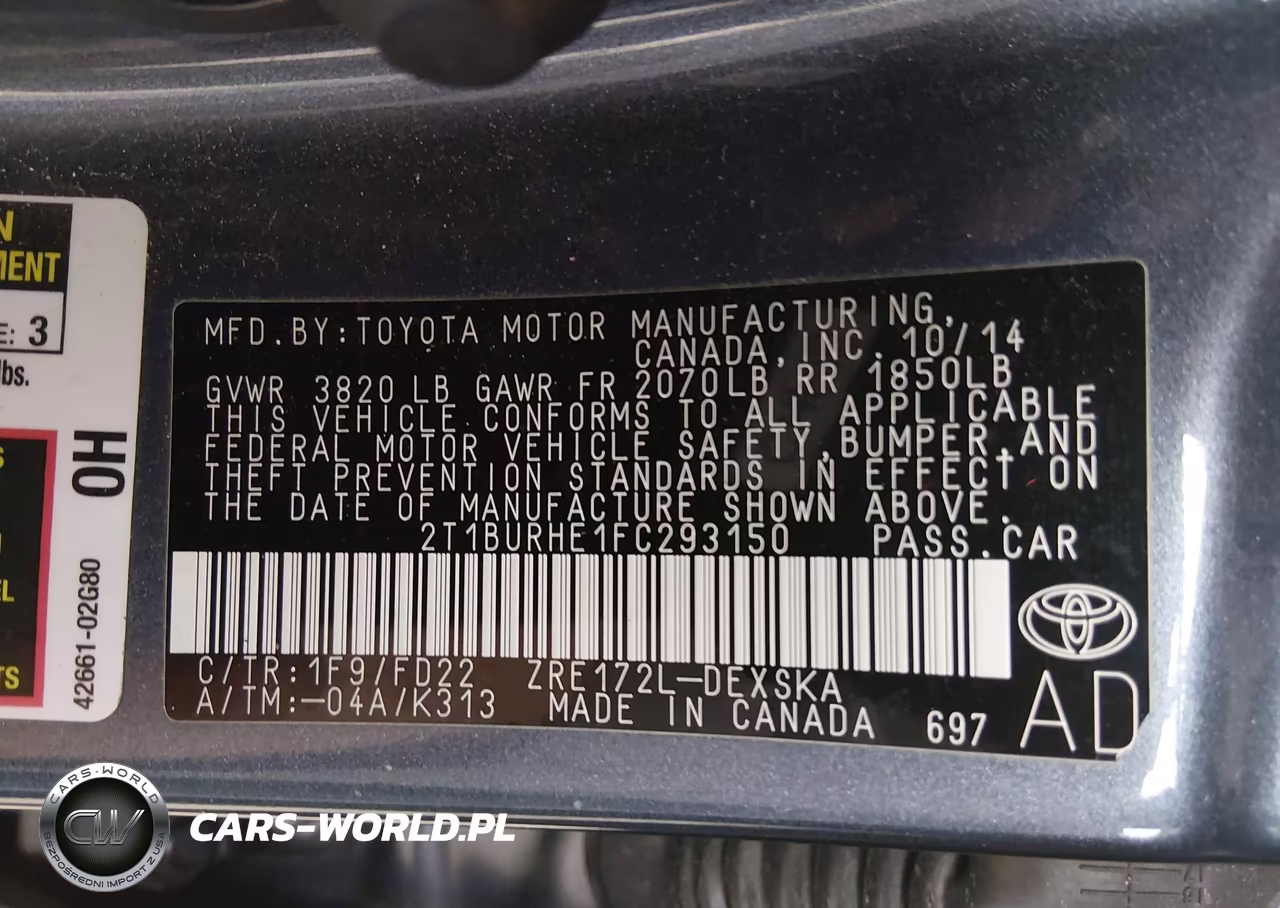 2015 Toyota Corolla S Plus VIN:2T1BURHE1FC293150 - 9