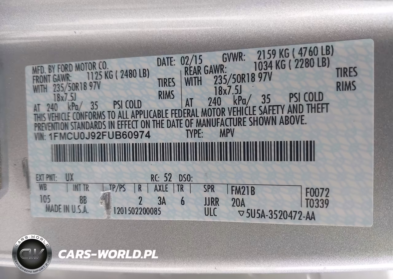2015 Ford Escape Titanium VIN:1FMCU0J92FUB60974 - 9