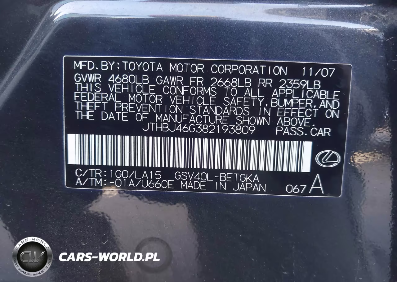 2008 Lexus Es 350 VIN:JTHBJ46G382193809 - 9