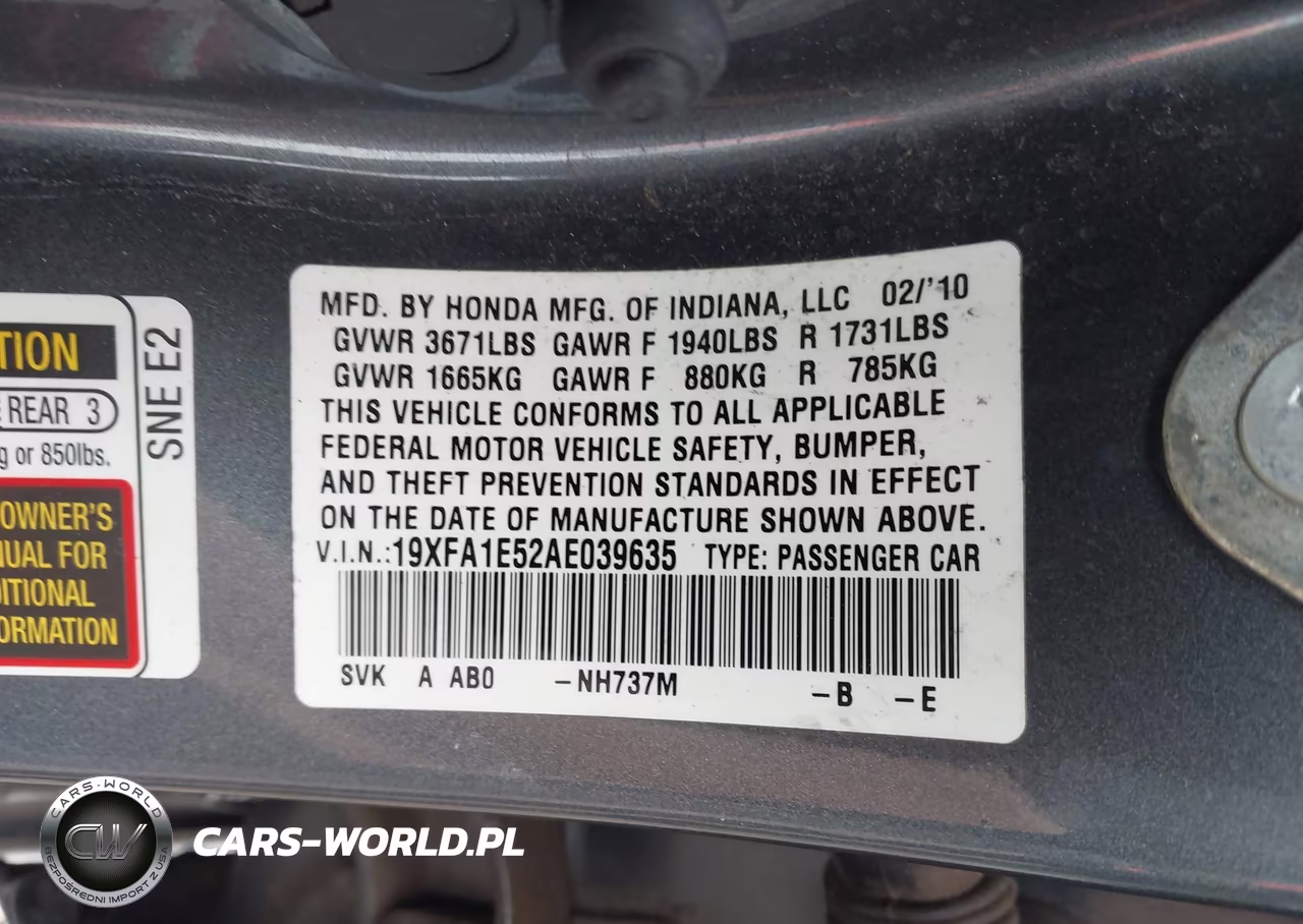 2010 Honda Civic Lx VIN:19XFA1E52AE039635 - 9