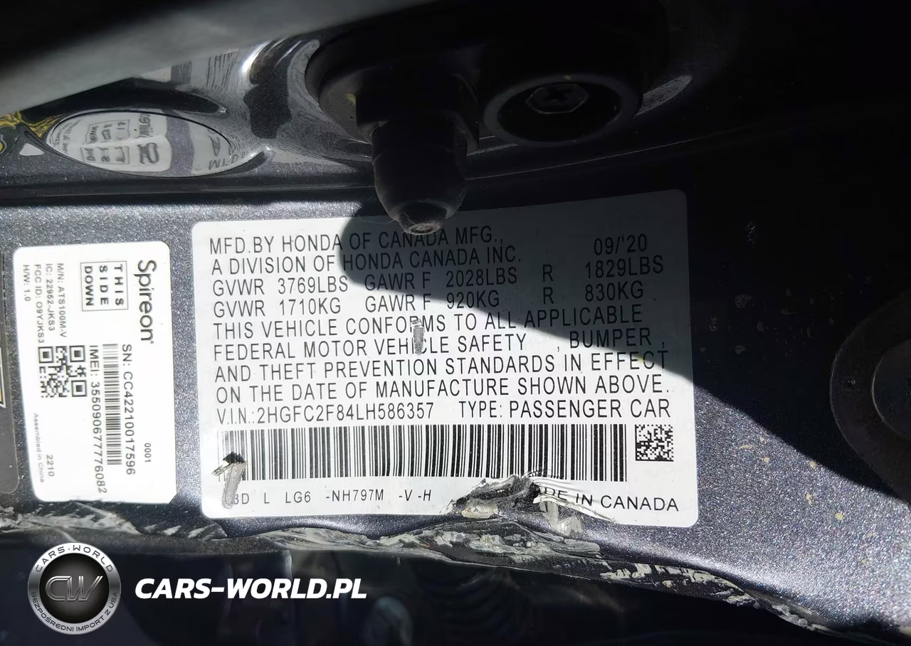 2020 Honda Civic Sport VIN:2HGFC2F84LH586357 - 9