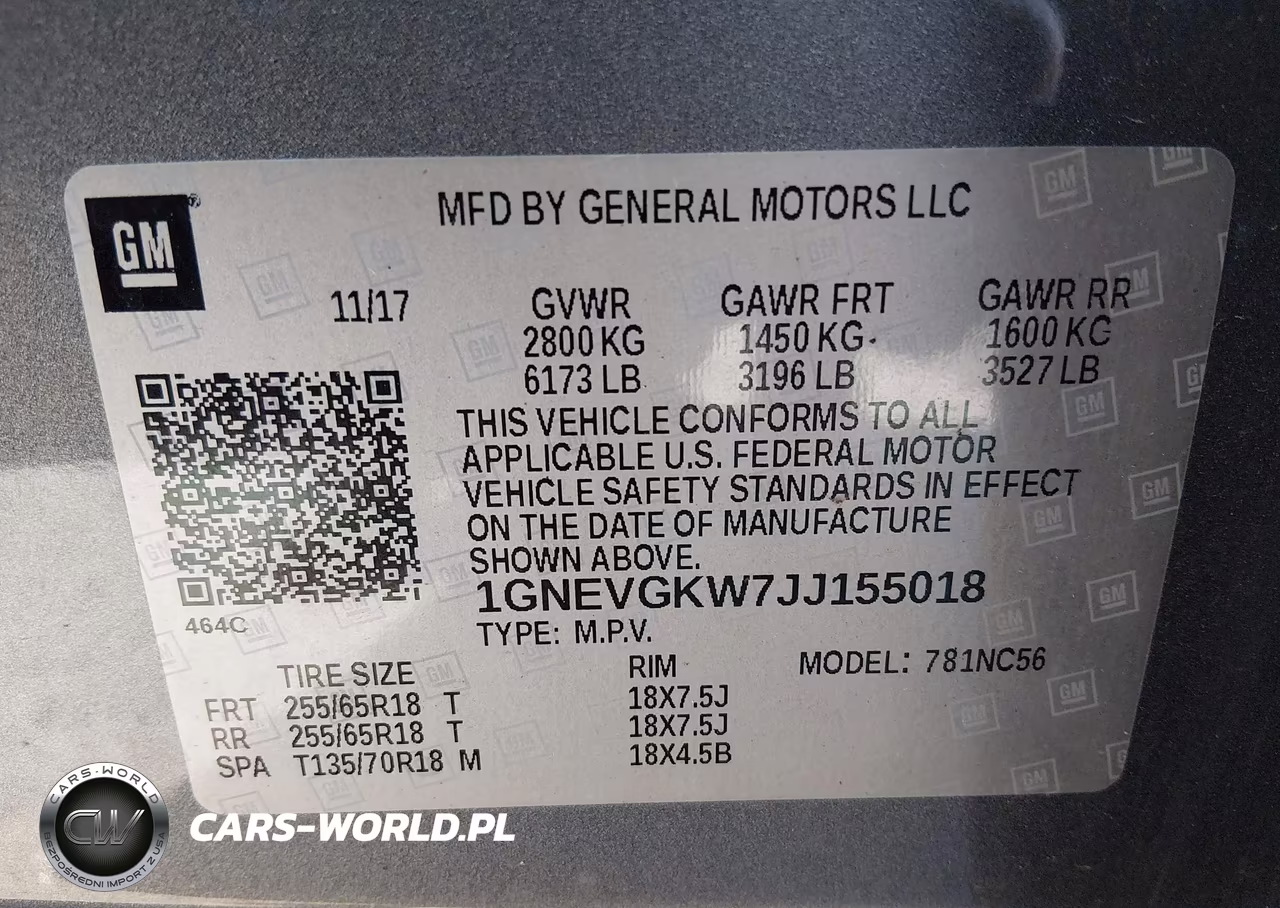 2018 Chevrolet Traverse 1Lt VIN:1GNEVGKW7JJ155018 - 9