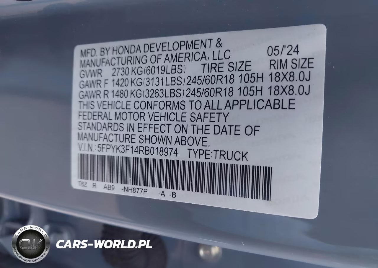2024 Honda Ridgeline Sport VIN:5FPYK3F14RB018974 - 9