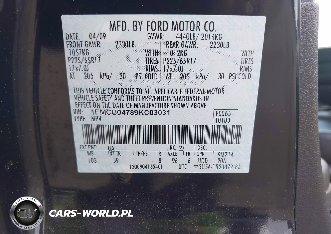 2009 Ford Escape Limited VIN:1FMCU04789KC03031 - 9