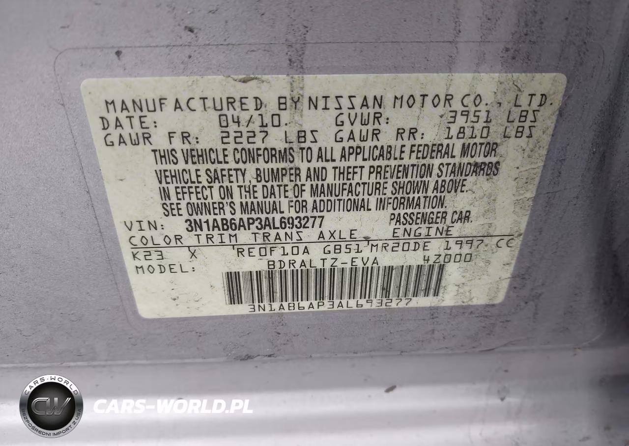 2010 Nissan Sentra 2.0S VIN:3N1AB6AP3AL693277 - 9