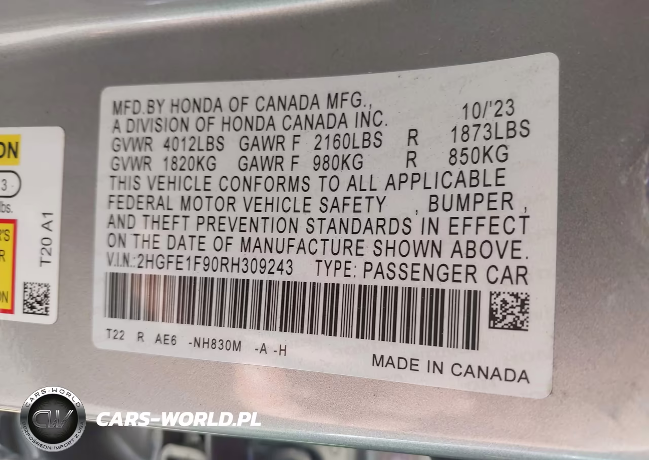 2024 Honda Civic Touring VIN:2HGFE1F90RH309243 - 9