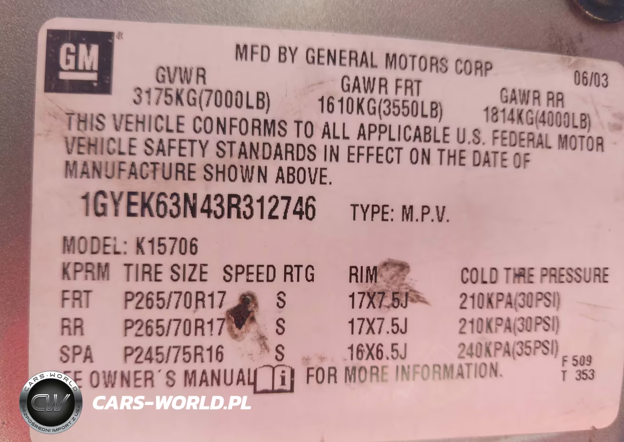 2003 Cadillac Escalade Standard VIN:1GYEK63N43R312746 - 9