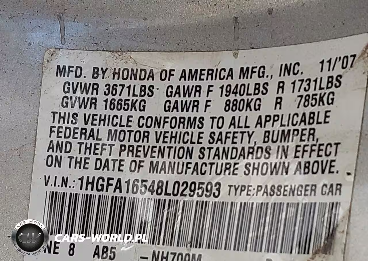 2008 Honda Civic Lx VIN:1HGFA16548L029593 - 9