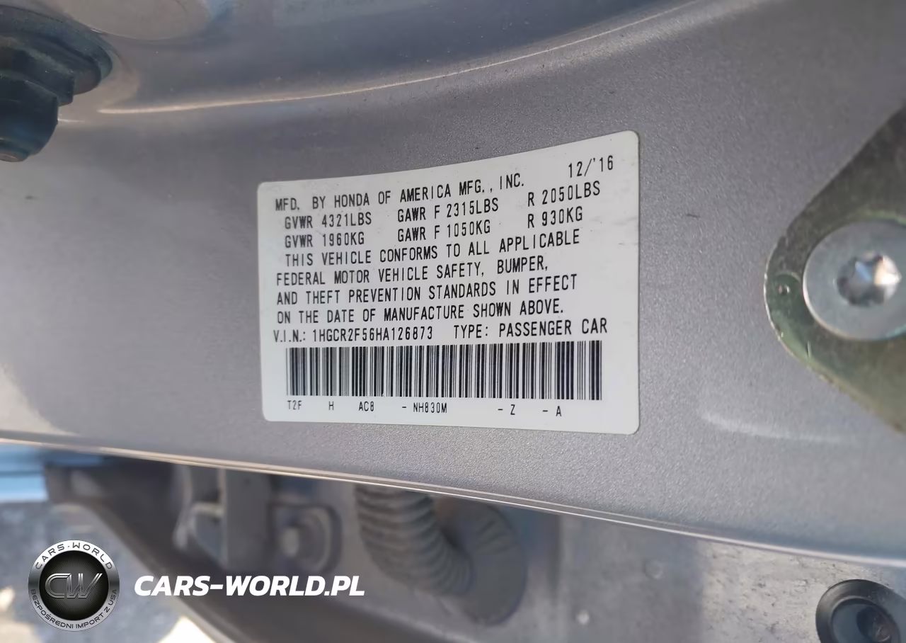 2017 Honda Accord Sport VIN:1HGCR2F56HA126873 - 9