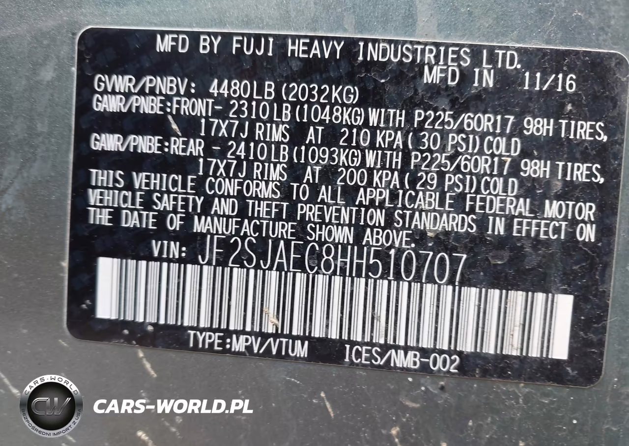 2017 Subaru Forester 2.5I Premium VIN:JF2SJAEC8HH510707 - 9