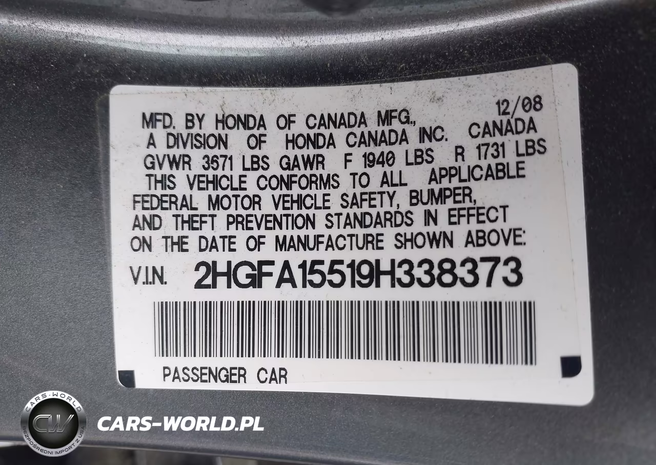 2009 Honda Civic Lx VIN:2HGFA15519H338373 - 9