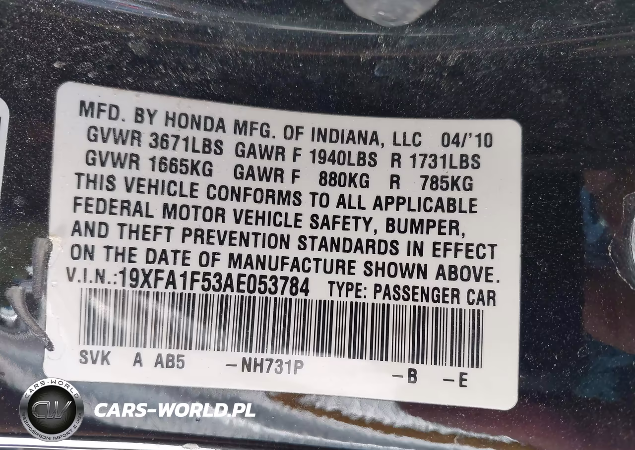 2010 Honda Civic Lx VIN:19XFA1F53AE053784 - 9