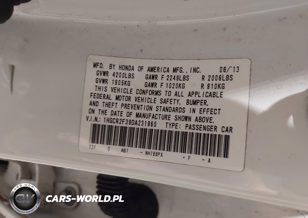 2013 Honda Accord Lx VIN:1HGCR2F39DA231965 - 9