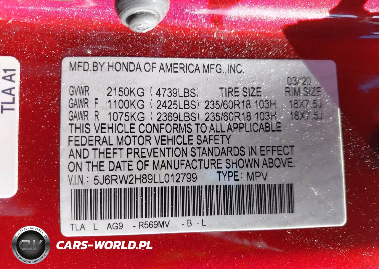 2020 Honda Cr-V Awd Ex-L VIN:5J6RW2H89LL012799 - 9