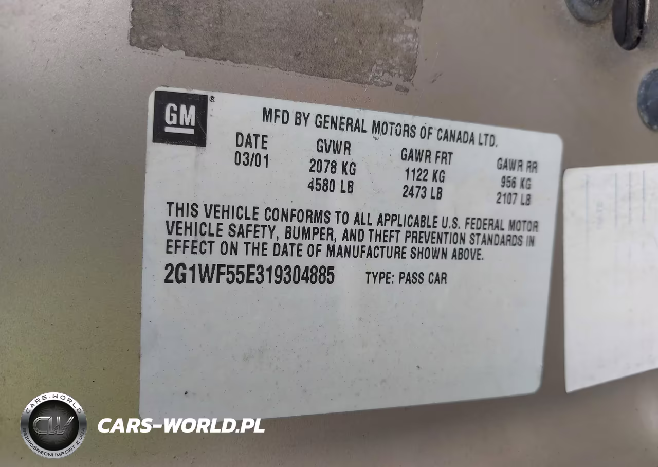 2001 Chevrolet Impala VIN:2G1WF55E319304885 - 9