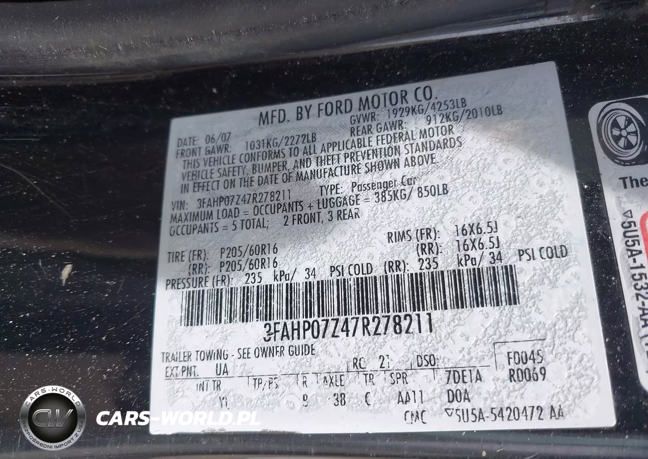 2007 Ford Fusion Se VIN:3FAHP07Z47R278211 - 9