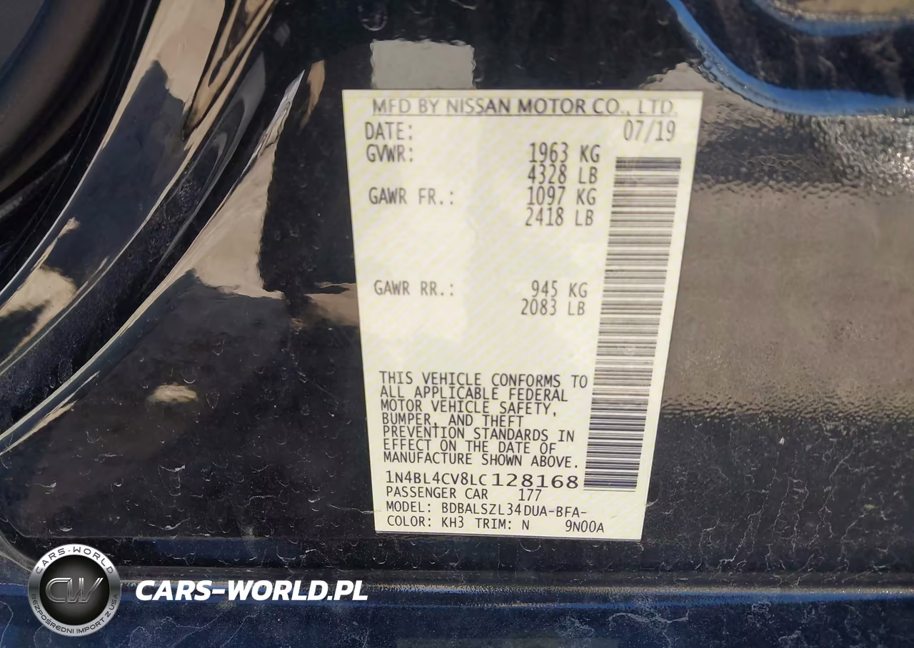 2020 Nissan Altima Sr Fwd VIN:1N4BL4CV8LC128168 - 9